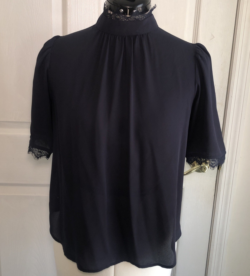 Ann Taylor PXS Blouse top black mock neck black Coquette whimsigoth Victorian
